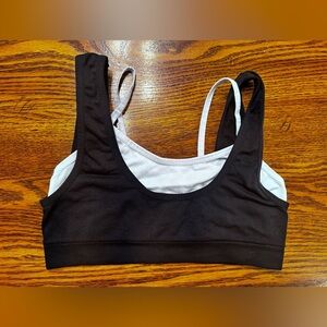 Maidenform Girls Youth Sports Bra Black White Size Medium Double Layer 2 In 1